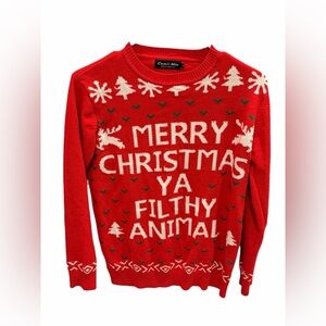 Camii Mia Home Alone Classic Red Christmas Sweater Ya Filthy Animal Ugly Sweater